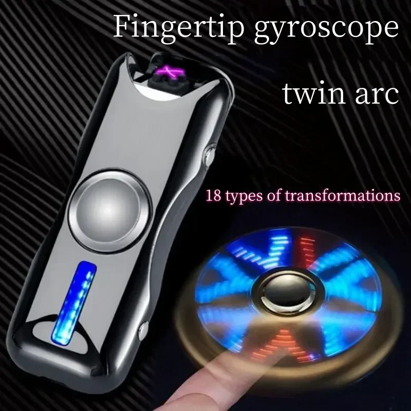 

USB Charging Dual Arc Metal Windproof Flameless Igniter Portable Fingertip Gyroscope Creative Men's Gift Cigarette Accessories