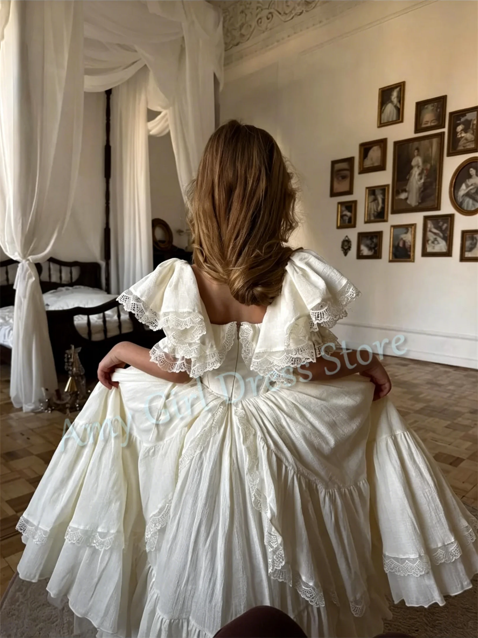 Gorgeous Elegant Flower Girl Dress For Wedding Lace Ruffles Floor Length Princess Formal Occasion Birthday Party Gown Customized