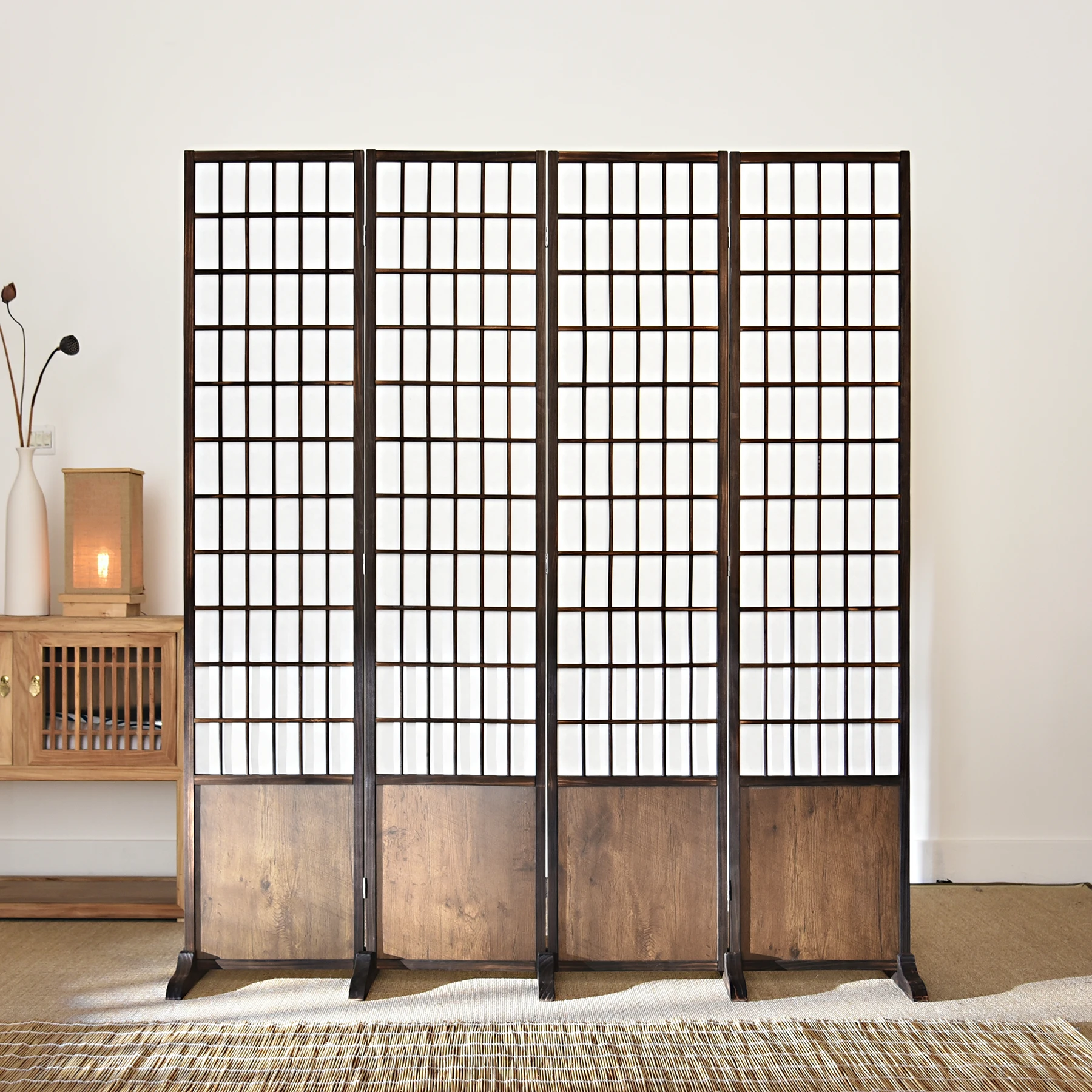 Japanese-style solid wood lattice screen, entrance partition, simple mobile folding, simple living room, Durable furniture
