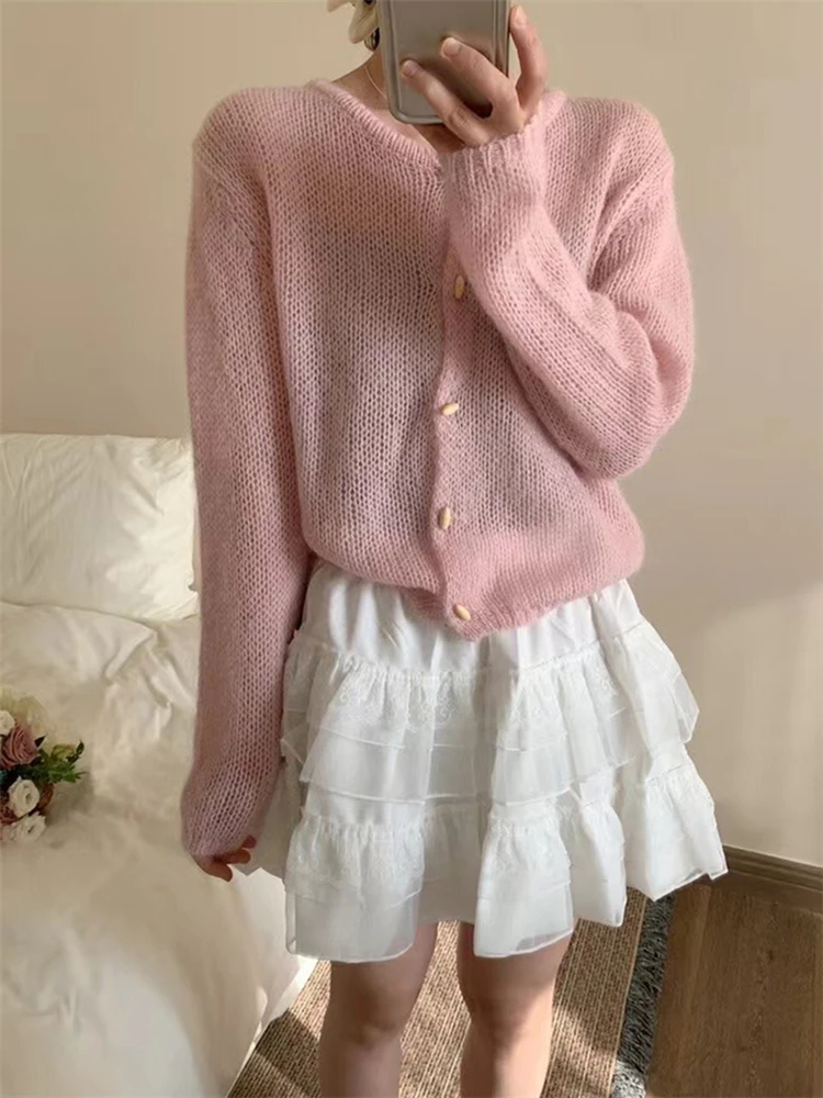 Colorfaith SWC6845JX New 2024 Elegant Lady Sweaters Vintage Korean Fashion Oversized Chic Knitted Women Spring Winter Pink Tops