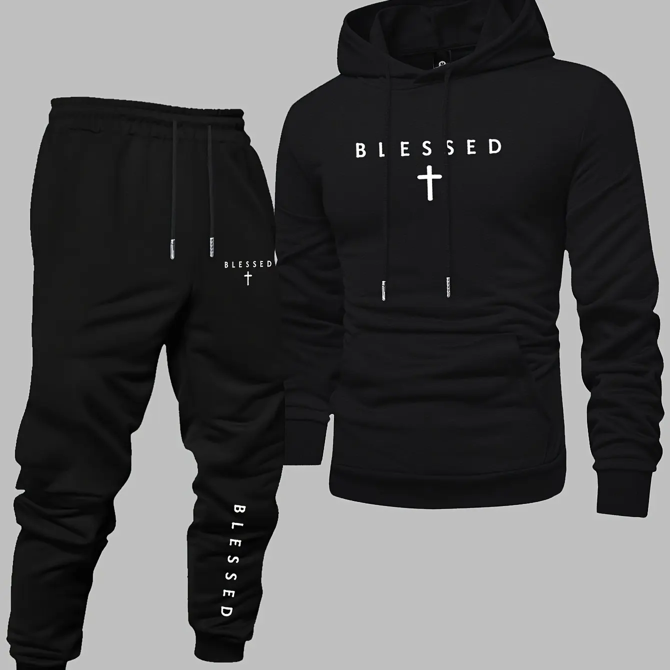 Men Solid Hoodie Tracksuit 2Pcs Autumn Winter Streetwear Jogging Casual Sportswear Suit