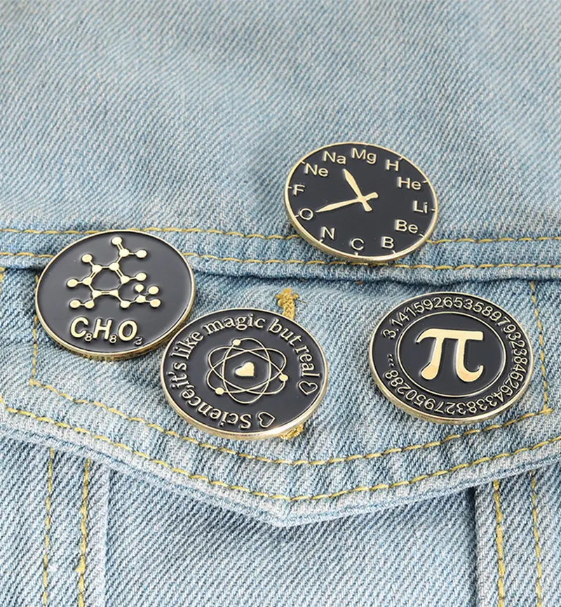 Magic Enamel Pins Chemical Element Bag Brooch Lapel Badge Knowledge Jewelry Gift for Kids Friends Science Is Real