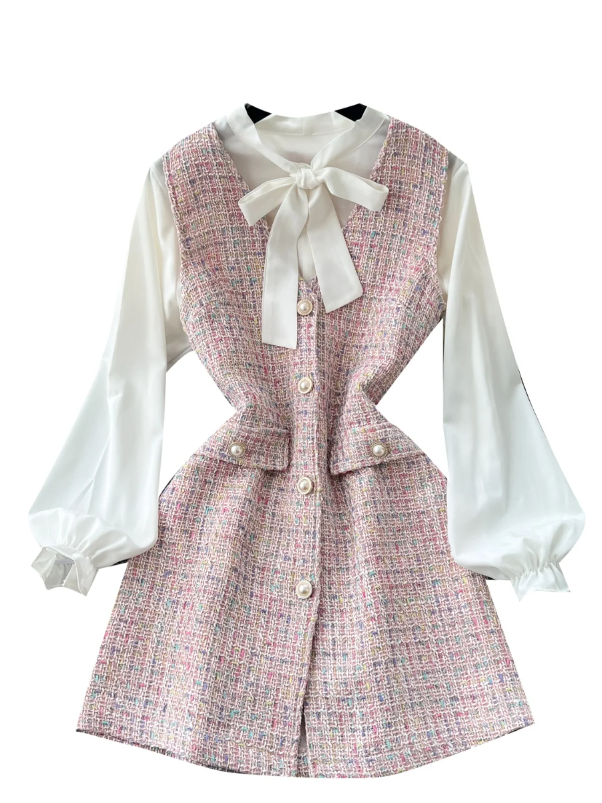 طقم نسائي مكون من قطعتين من Sweet Sle للخريف والشتاء طويل Sve irt No Sve Thiened من الصوف Dr تنورة عالية الخصر على شكل حرف a #5