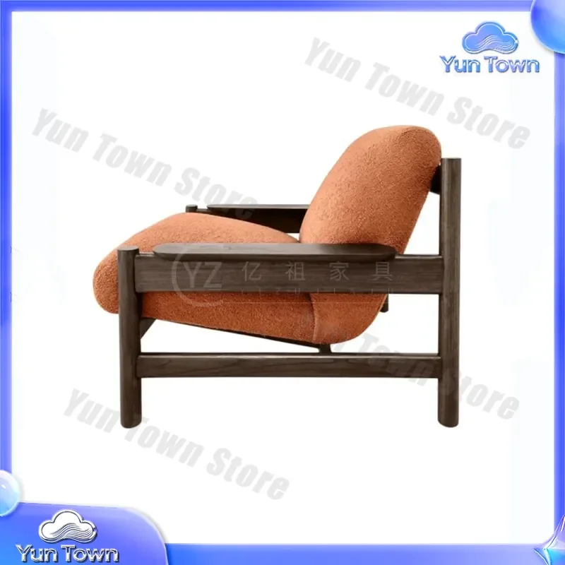 Modern Chinese Light Luxury Solid Wood Sofa Chair for Designer Model Room Lamb Wool Leisure Chair for Hotel Clubhouse