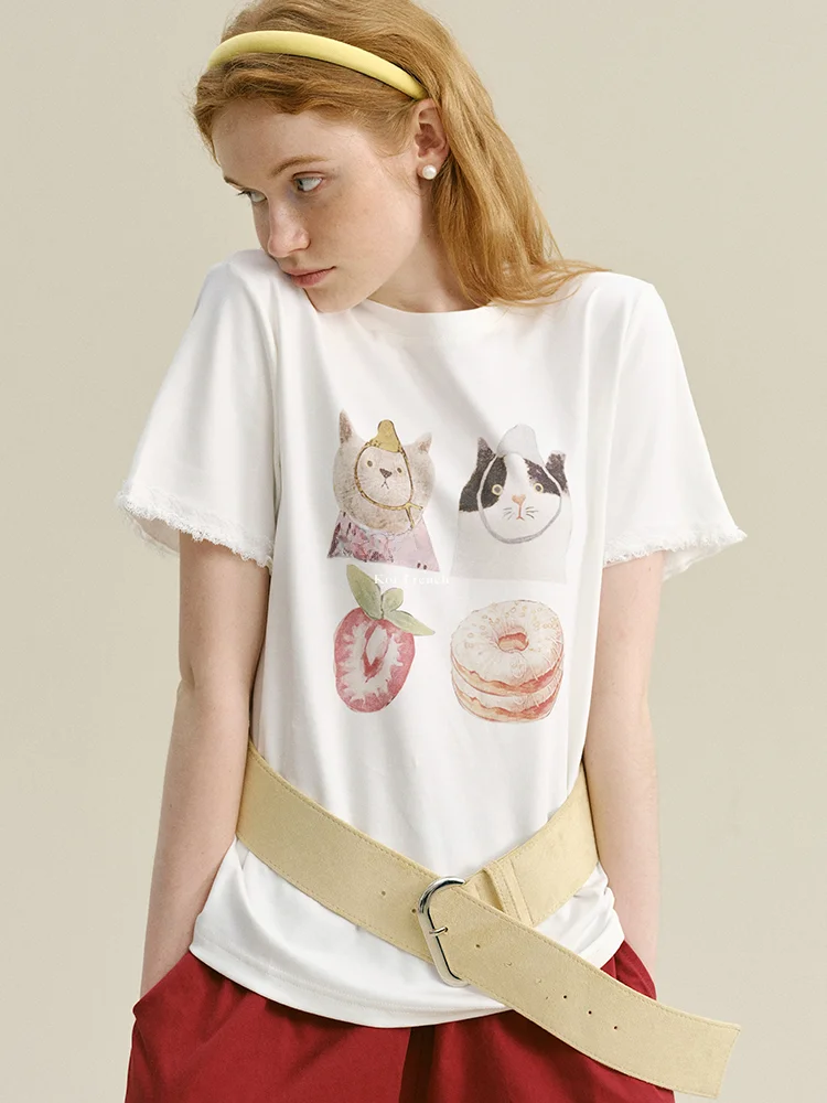 

Футболка Rina Berry Casual с коротким рукавом, свободного кроя, с рюшами, летняя модель, топ для девочек, 100% хлопок