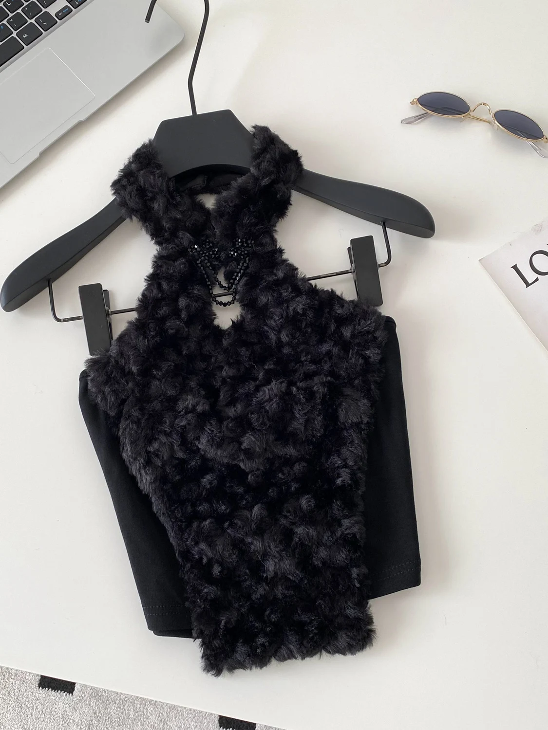 Sexy ort Svel Crop Top Women's Faionable Splicing Ne Hanging Plu Vest Street Sle Pure Color Polyester Fiber