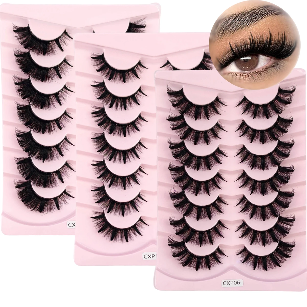 HBZGTLAD New Spikes Wispy Thick Natural Full Strip Lashes Manga Faux Mink Lash  Makeup Fluffy Mink Eyelashes 7 Pairs Pack ﻿