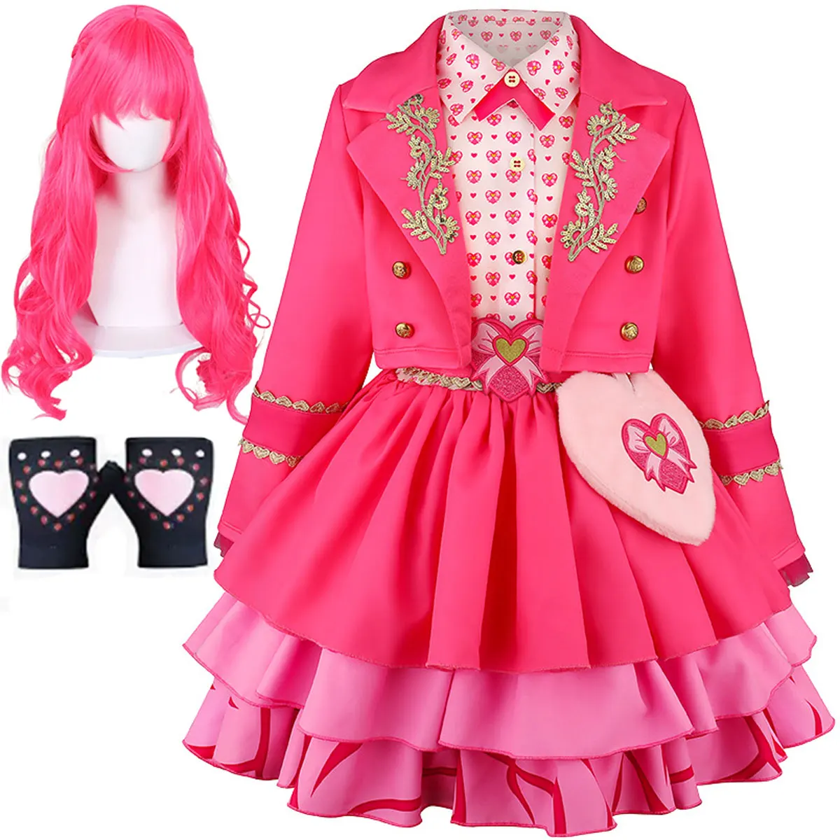 2026 Luxury New Pink Dress for Women Halloween Carnival Birthday Party Cosplay Stage Costume with Wig and Gloves Set 3-10T