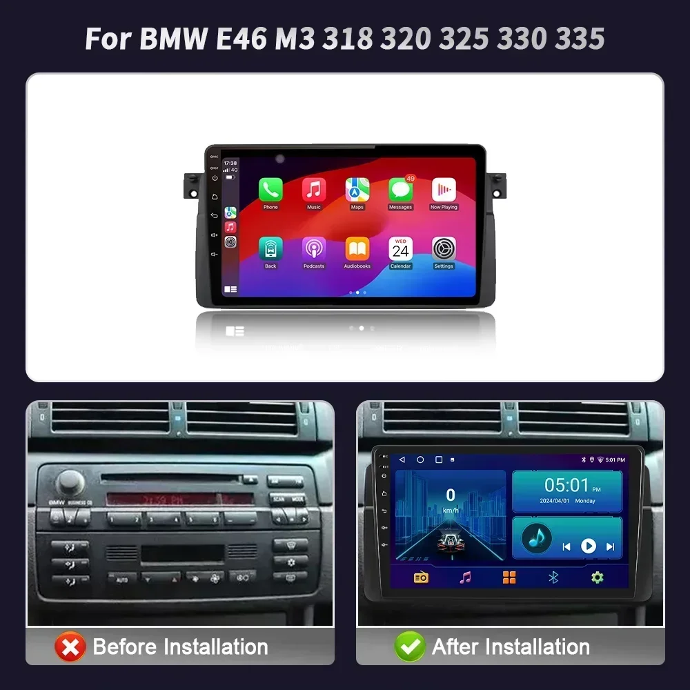 Android For BMW E46 M3 318 320 325 330 335 1998-2006 Bluetooth Wireless Screen Stereo Car Radio Multimedia Player Navigation