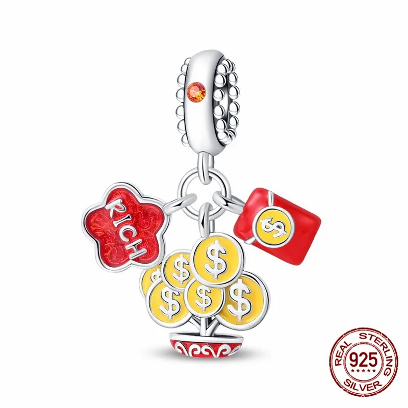 

925 Sterling Silver Money Tree Pendant Beads Inlaid with Zircon Paired with an Original Bracelet DIY Womens Jewelry Gift