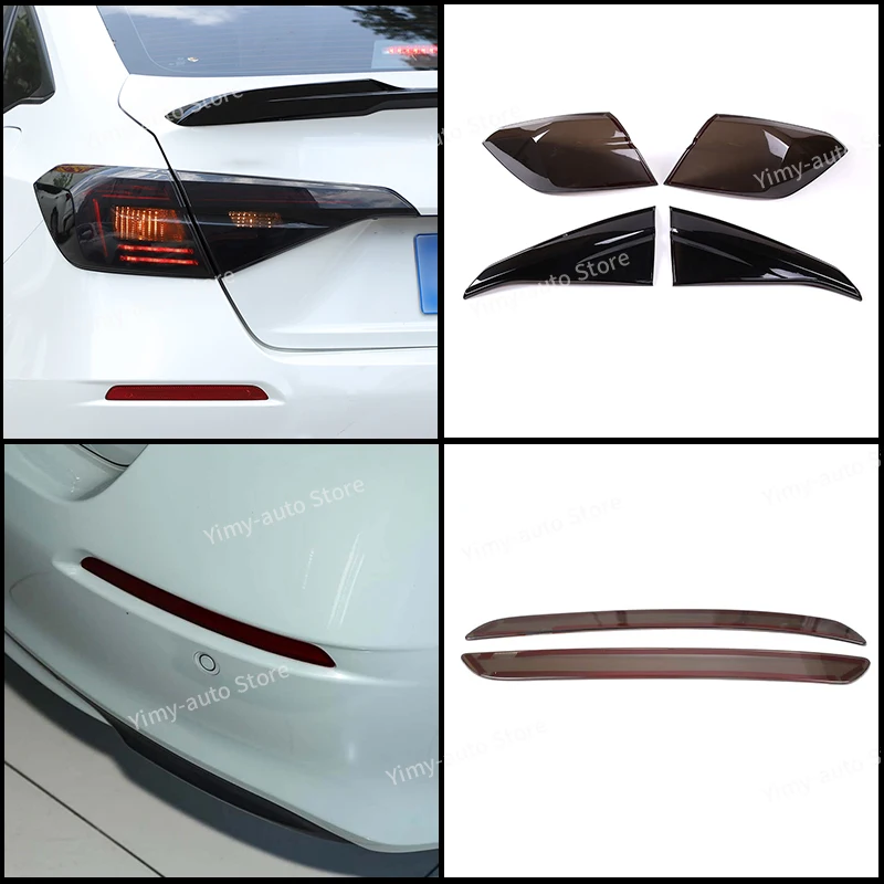 For Honda Civic 2022+ Sedan Tail Light Smoke Lens Cover ABS Transparent Gray 4Pcs + Rear Fog Light Smoke Trim 2Pcs Set
