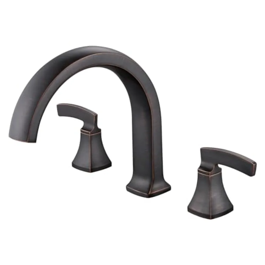 

Смеситель для ванны Roman с креплением на бортик, водопадный излив, цвет античная бронза, 3 отверстия, латунный, с 2 ручками