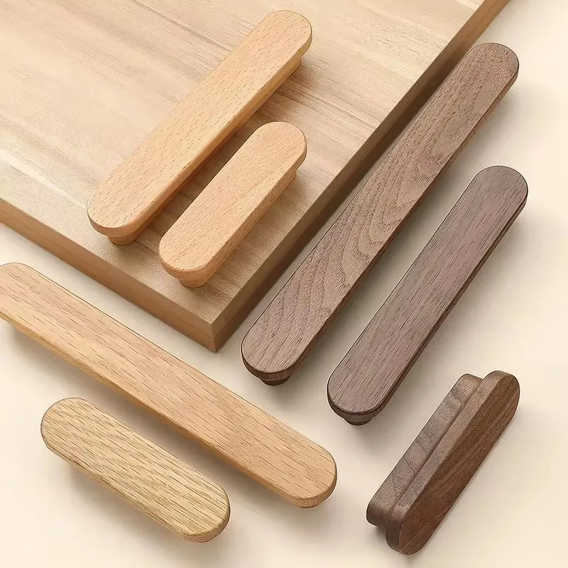 Nordic Natural Wooden Furniture Handle Cabinets Kitchen Pulls Handles Cabinets and Drawers Dresser Knobs Long Wardrobe Pull