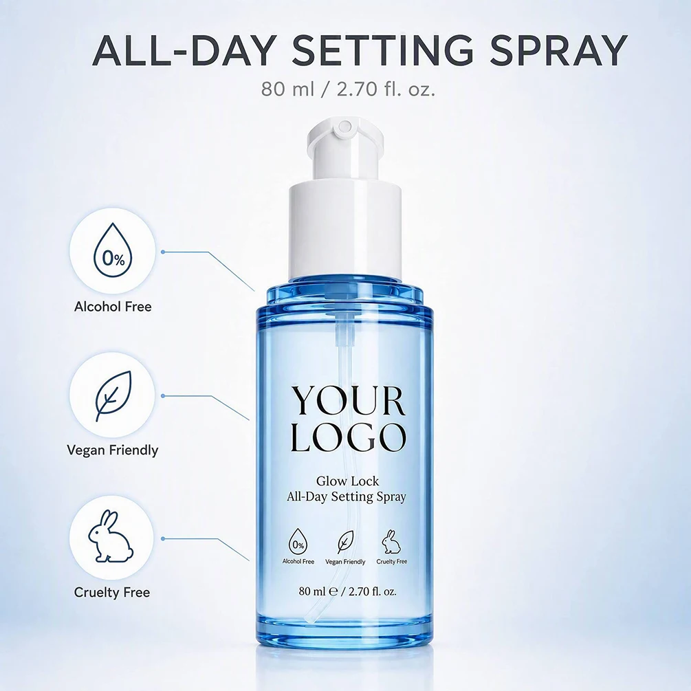 Private Label Setting Spray Custom Logo 80ml Little Blue Bottle Setting Spray Long-lasting Ultra-fine Mist Smudge-proof Makeup
