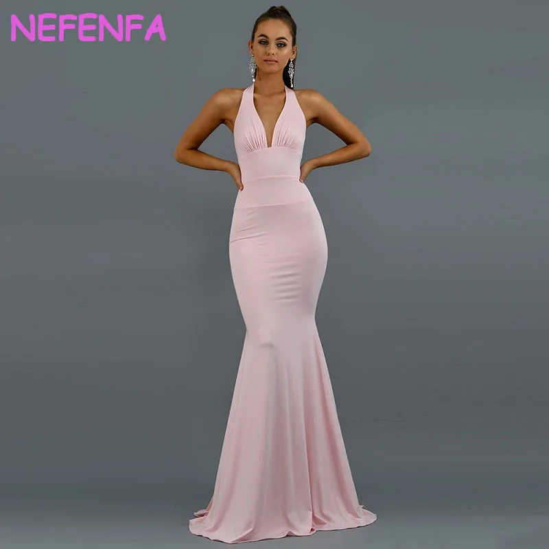 NBFENFA Sexy Satin Halter Evening Prom Dresses for Women 2024 Summer Mermaid Large Size Elegant Formal Party Dress Vestidos