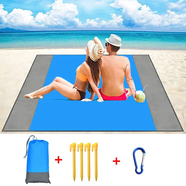 Tapis de plage anti-sable 200x210cm, serviette de plage anti-sable, couverture de plage de poche, protection contre le vent et le sable, 4 points d'ancrage._voghion.com
