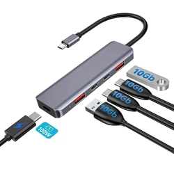 FORIDA USB C Hub 10Gbps USB C Splitter 100W Power Charging USB 3.2 Hub for Laptop MacBook Air/Pro iPhone 15/15 Pro/15 Pro Max