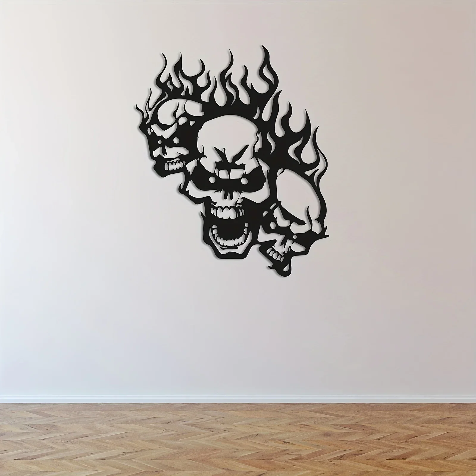 HELLOYOUNG  Iron Crafts Home Decoration Add A Spooky Touch To Your Wall Decor with This Flame Skull Metal Wall Art Collection