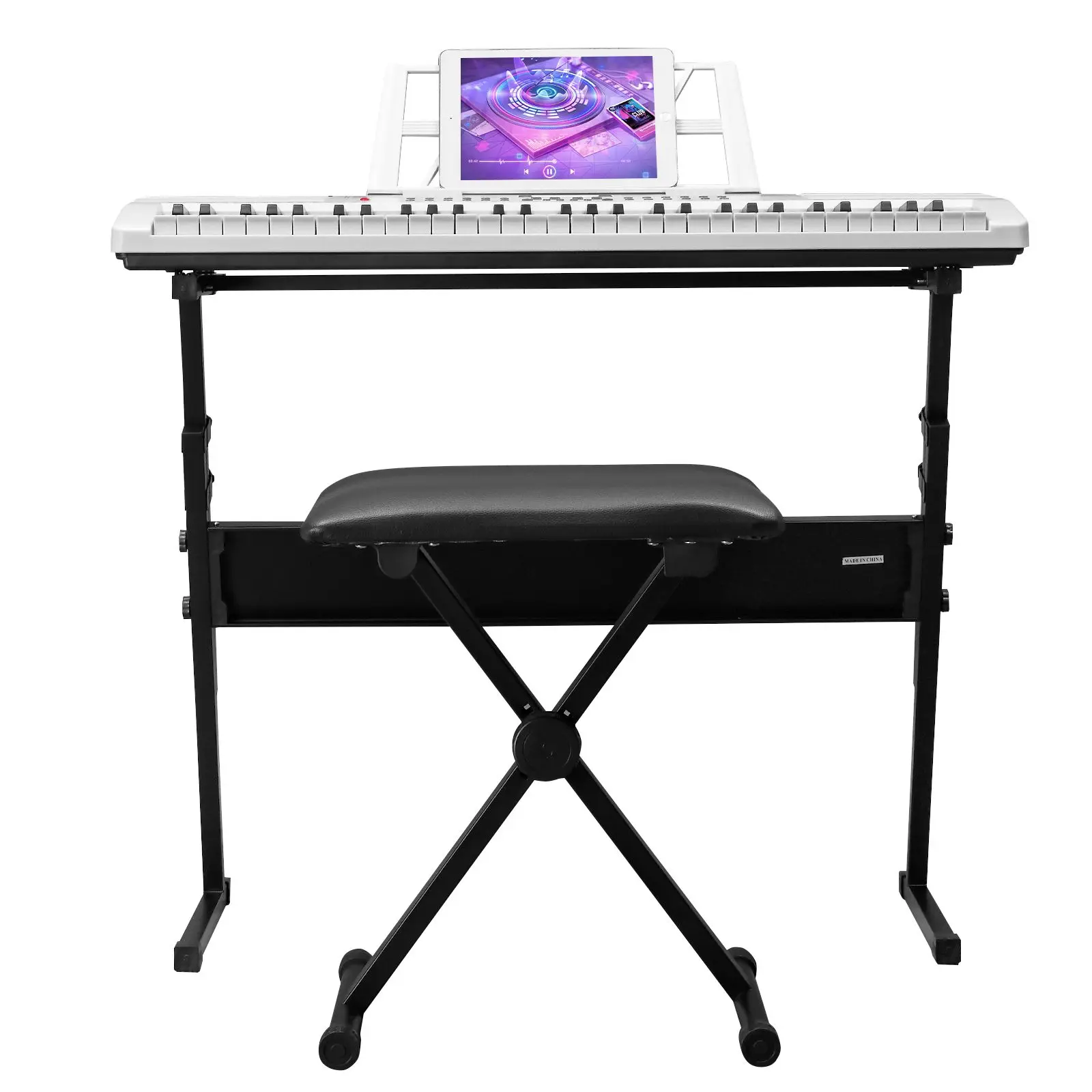 [Do Not Sell on Amazon]GEP-110 61 Key Lighting Keyboard with Piano Stand, Piano Bench, Built In Speakers, Headphone, Microphone,