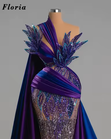 Customized Purple Crystals Evening Dresses Haute Coutures Beading One Shoulder Cocktail Prom Dress Arabic Wedding Party Gowns