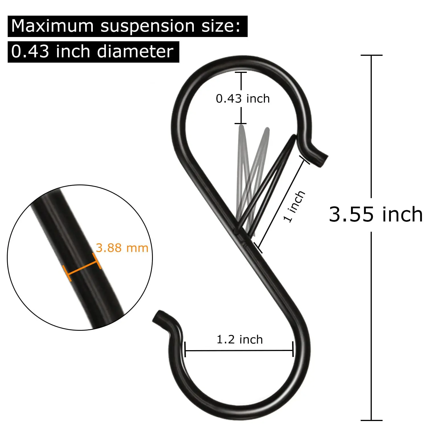 5/10/20 Stück S-Haken mit Sicherheitsschnalle, robuste S-förmige Metallhaken zum Aufhängen von Pflanzen, Küchenutensilien, Kleidung, Topf usw. – Detail 2