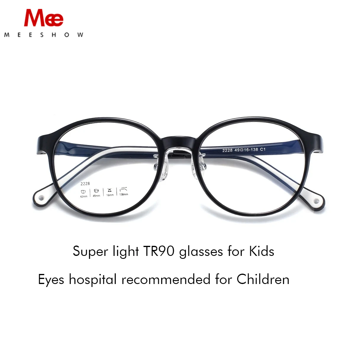MEESHOW Ultralight Kids TR Round Frame Soft Silicone Nosepiece Myopia Glasses Anti-Blue Light Customizable Prescription Lenses