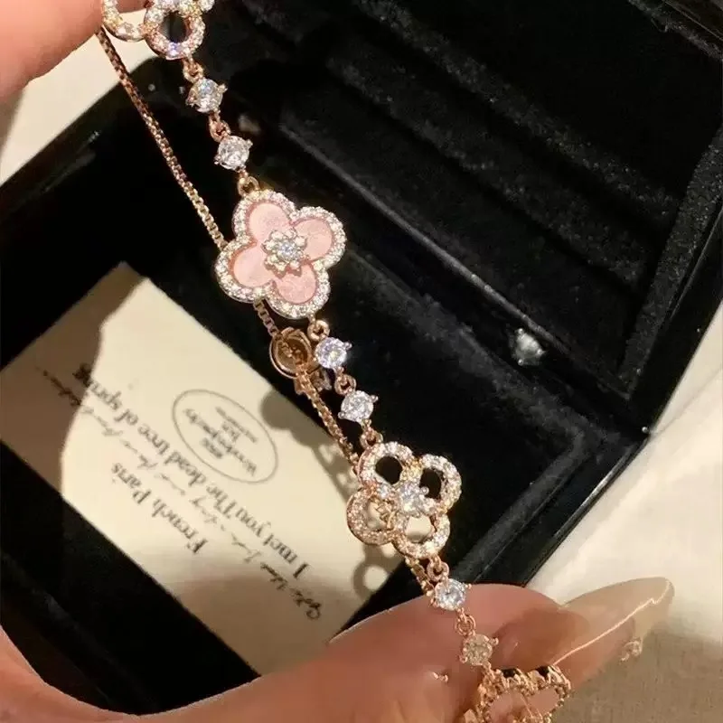 GLOSSMOON Sakura Cleef Bracelet Fashionable and Elegant Cherry Blossom Bracelet Does Not Change Color and Is Not Allergic  The Sakura Clover Bracelet showcases a multitude of brilliant diamonds, formi image 6