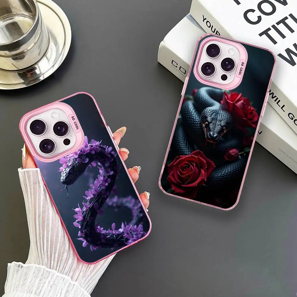 

Snake Graphic Phone Case For iPhone 16,15,14,13,12,11,Mini,Pro,MAX Pink Matte Shockproof Cover