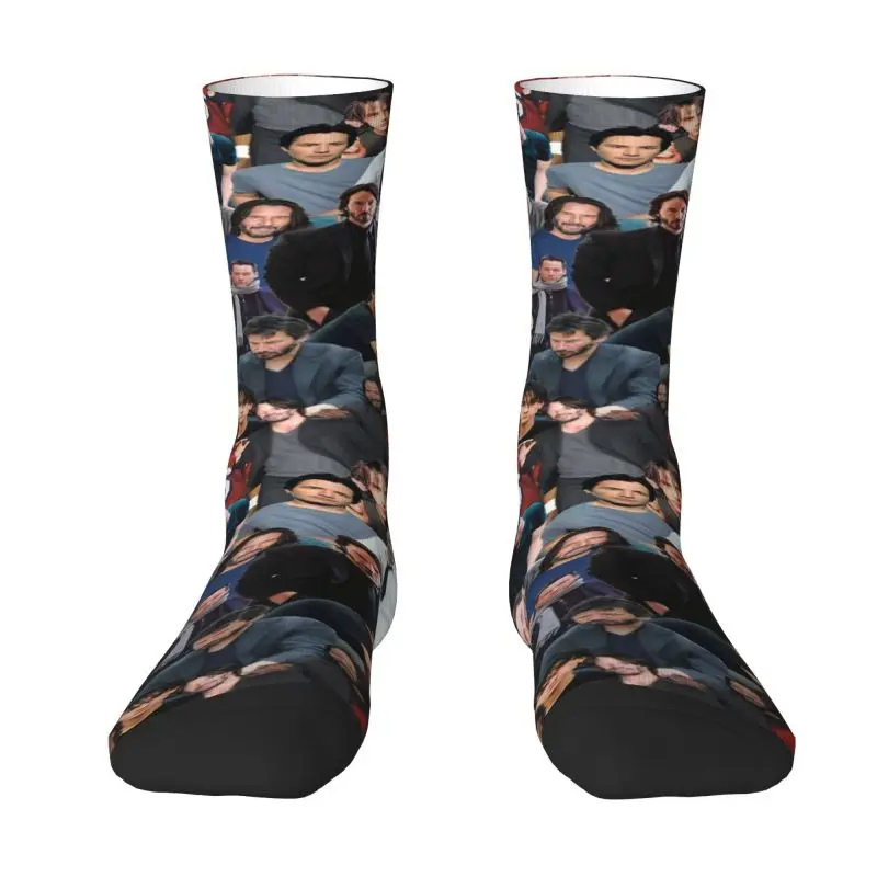 Keanu Reeves Photo Collage Men's Crew Socks Unisex Funny 3D Printed Dress Socks