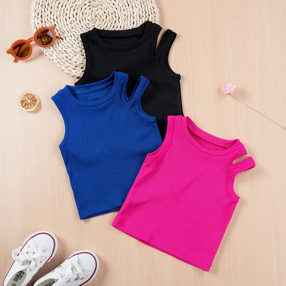 3PCS Toddler Girls Summer Sleeveless T-shirt Solid Fashion Strapless New Crop Tops Baby Children Stylish Breathable Tank Top