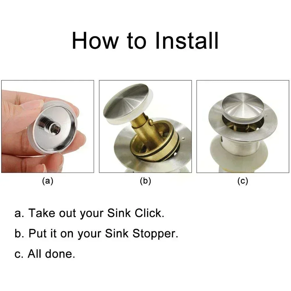 38mm Replacement Sink Basin Waste Plug Cap Easy Pop-Up Click Clack Chrome Finish Brass Kitchen Bathroom Basin Sink Bathtub Plugs