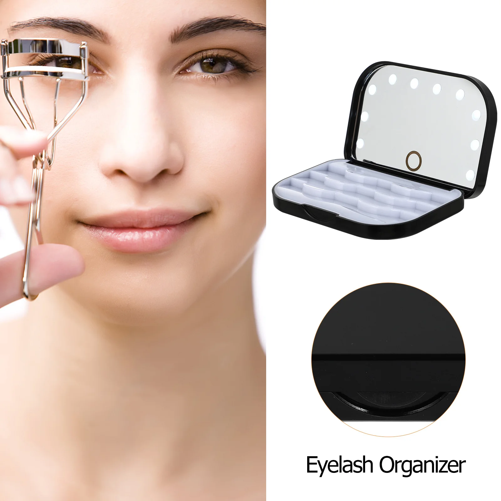 

False Eyelash Case LED Light Eyelash Box Flip-Top Storage Organizer Compact Design for Daily Use Travel Mirror Lash Tray