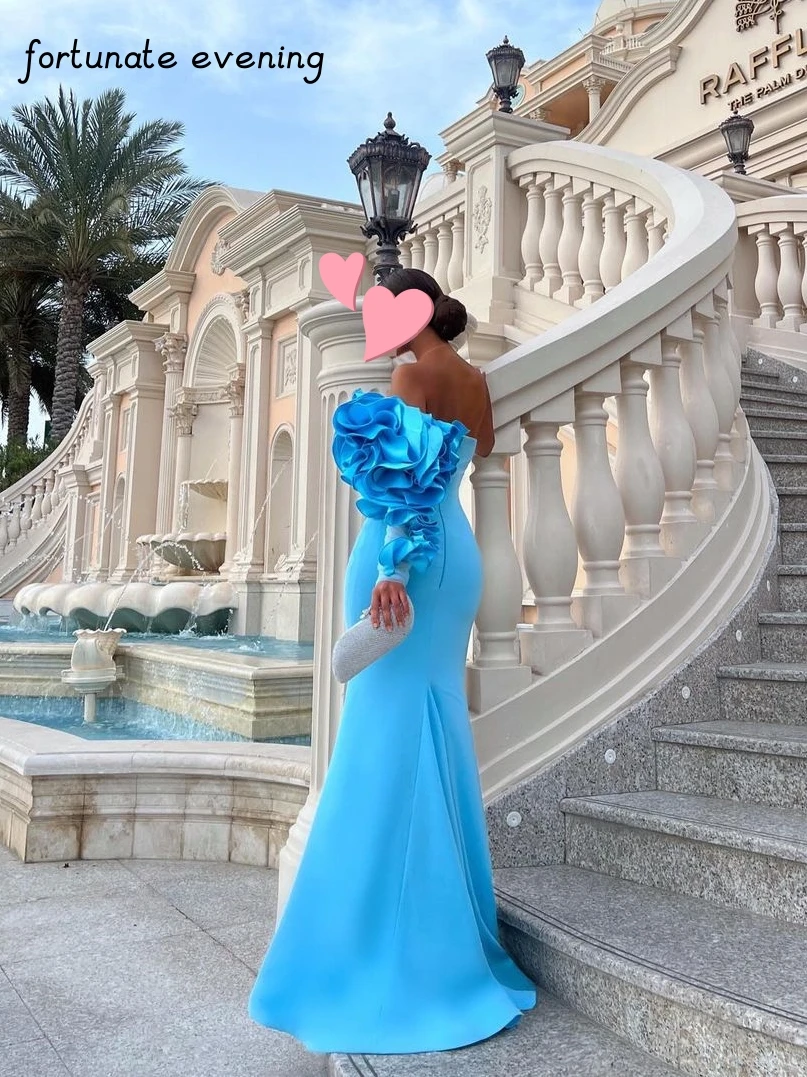 Fortunate Evening Elegant Vintage Sweet Blue Mermaid Ruffle One Shoulder Formal Occasion Prom Dress Evening Party Gowns