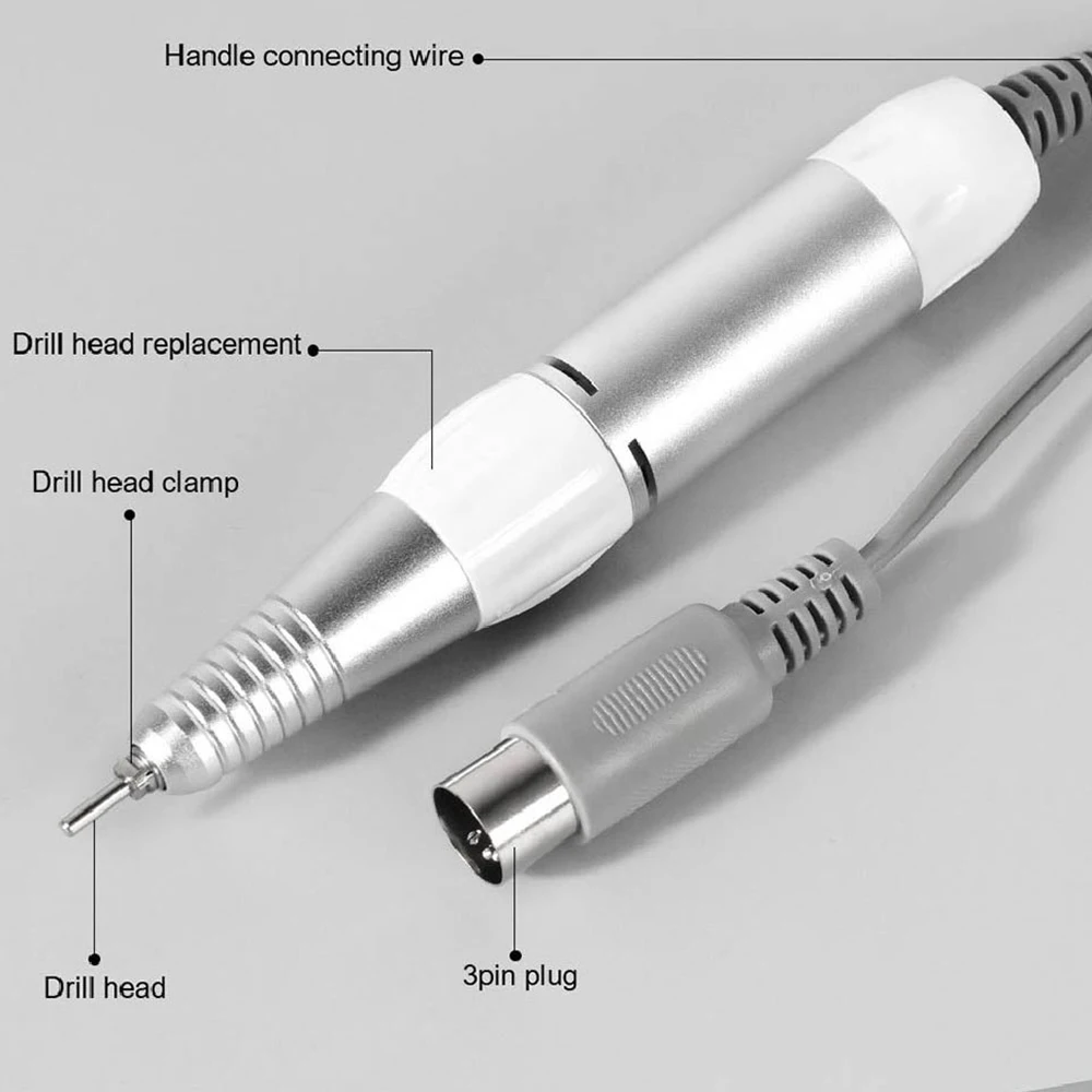 Electric Nail Drill Pen 5 Pin Plug, Professional Electric Manicure Pedicure Drill Replacement Pen Nail Grinder Handpiece