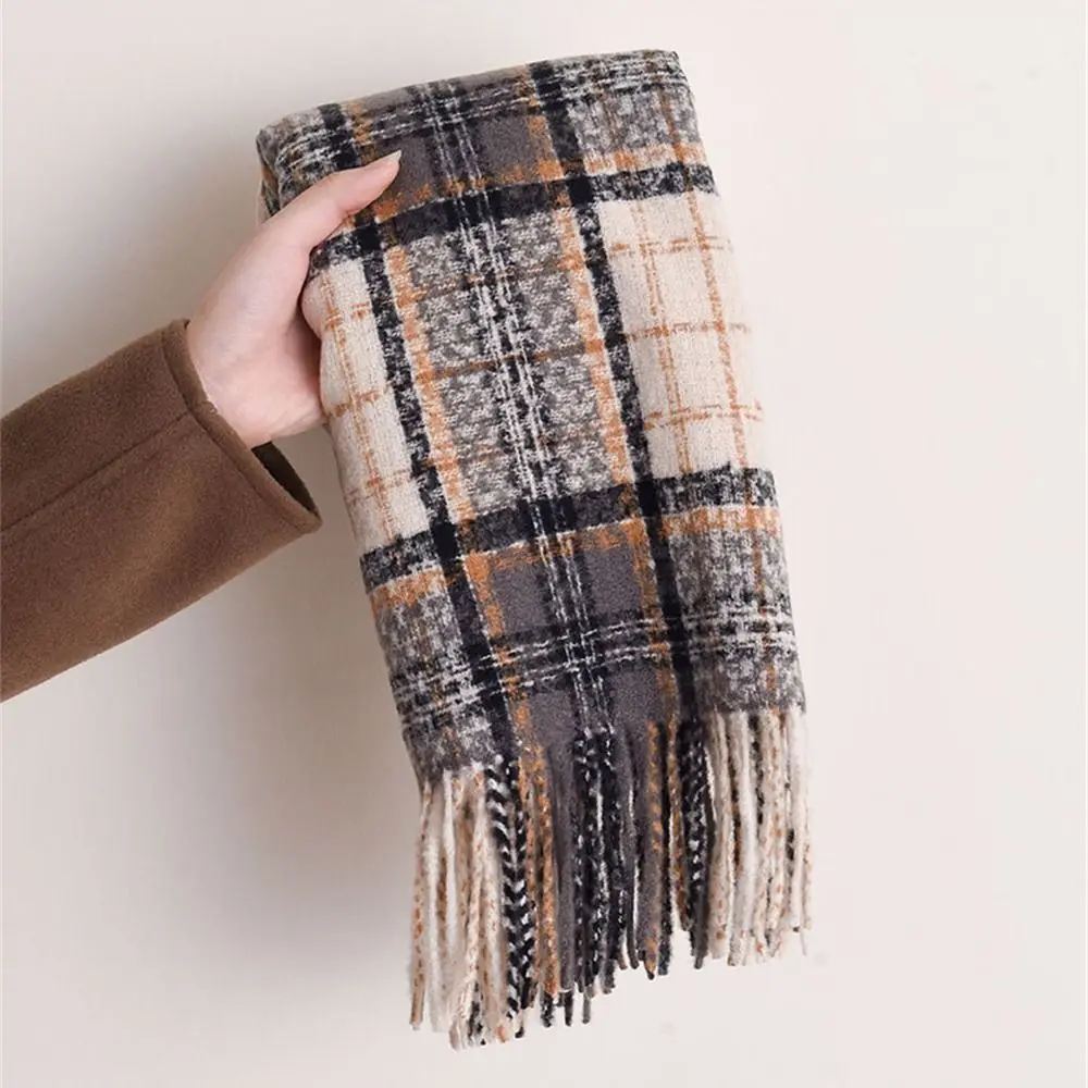 Fashion Winter Warm Tassel Plaid Scarfs Solid Cashmere Imitation Scarves Nordic Style Shawl Wrap for Women Girls