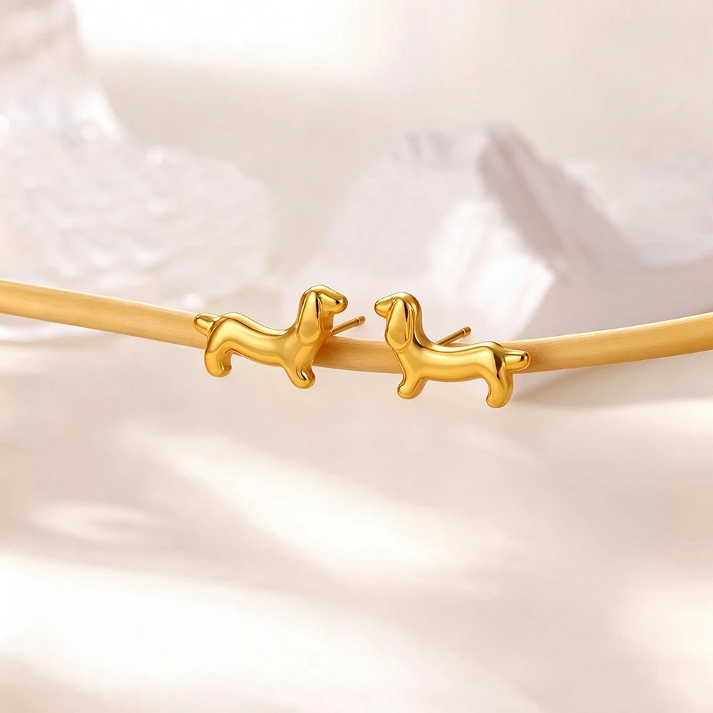 Stainless Steel Dachshund Earrings for Women 18K Gold Plated Flower Earrings Hypoallergenic Waterproof Fashion Jewelry Gifts