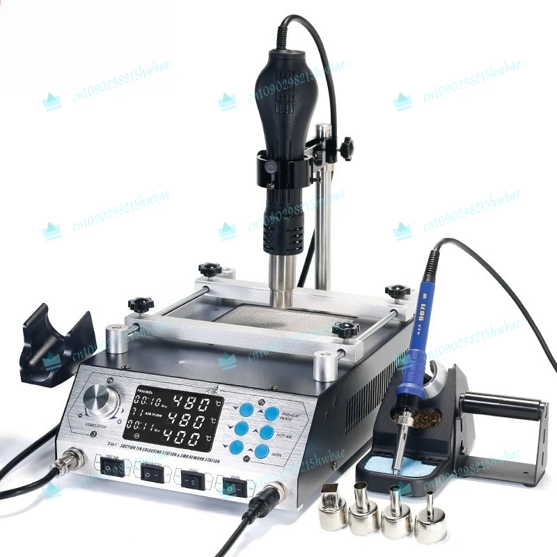 

For 853AAA 3 In 1 Rework Station Hot Air Soldering Iron Preheating Platform Digital LED Display