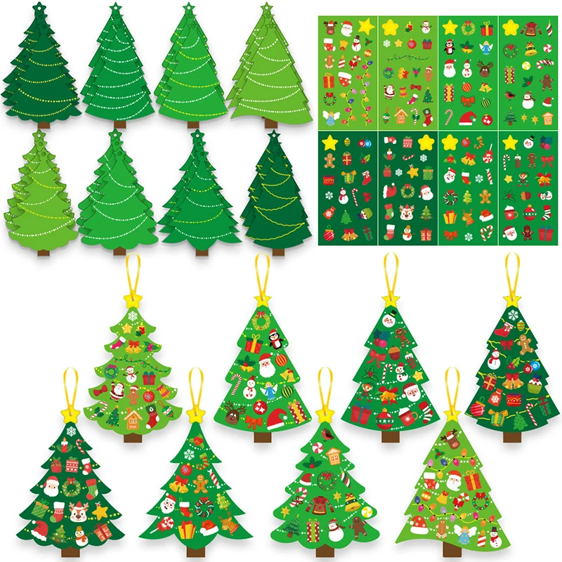 

【W】24pcs Christmas Crafts For Kids - DIY Xmas Tree Ornaments With Sticker Kits - Set For Holiday Decorations, Party Favors