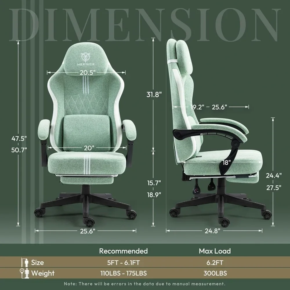 Gaming Chair with Footrest and Pocket Spring Cushion,Big and tall Fabric game chair with Cooling Gel and Massage Lumbar