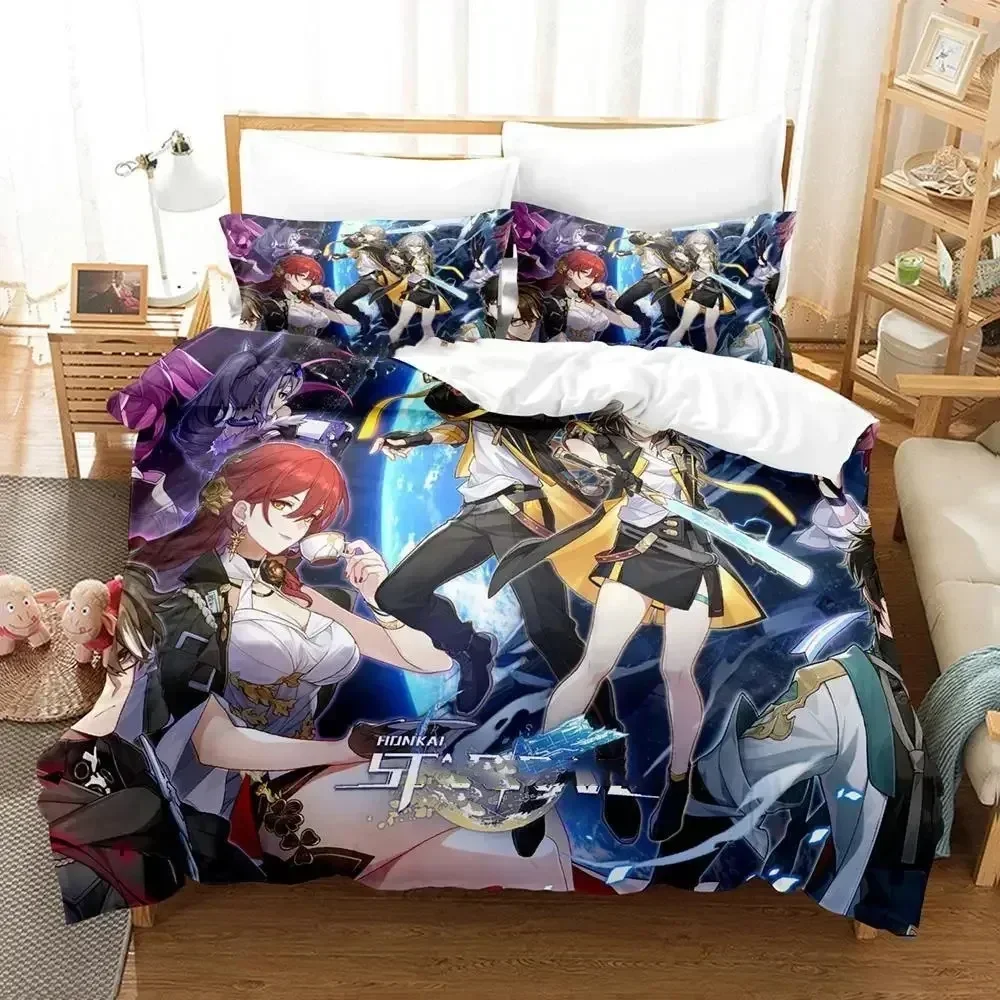 Anime Honkai Star Rail Bedding Set Duvet Cover Sheet Printed Bed Set Pillowcase Bed Full Queen King Size Comforter Bedroom