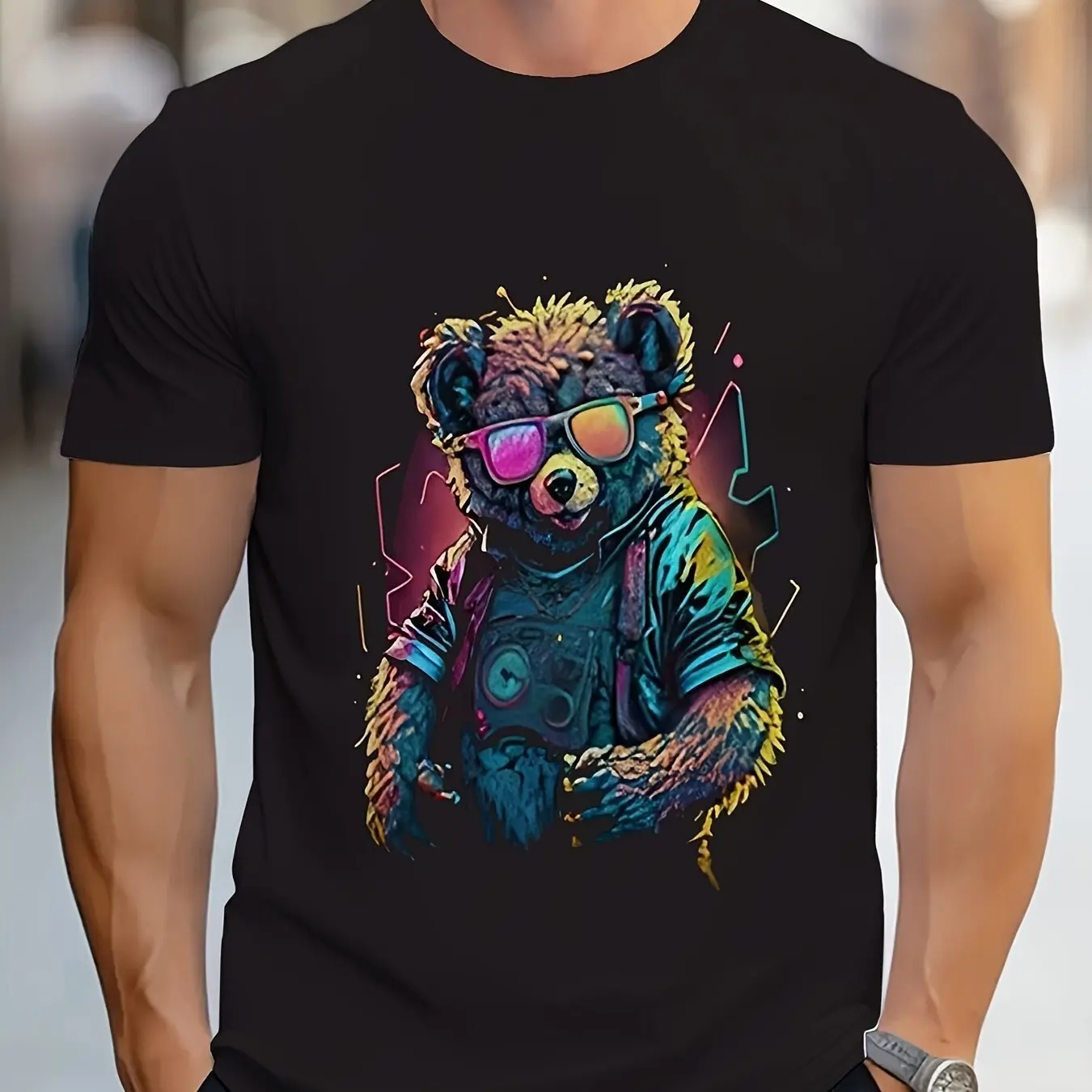 

Мужская модная повседневная футболка с круглым вырезом и 3D-принтом - мужская быстросохнущая футболка из полиэфирного волокна с геометрическим рисунком P с 3D принтом