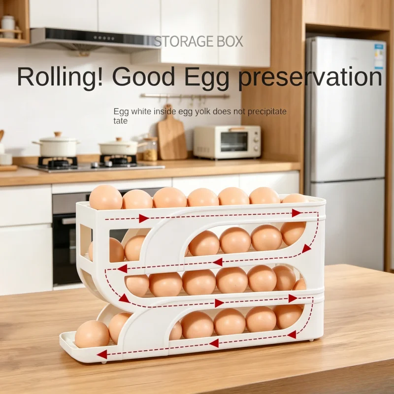 3/4 Tier Automatic Egg Roller Rack, Space Saving Large Capacity Household Kitchen Egg Storage Organizer