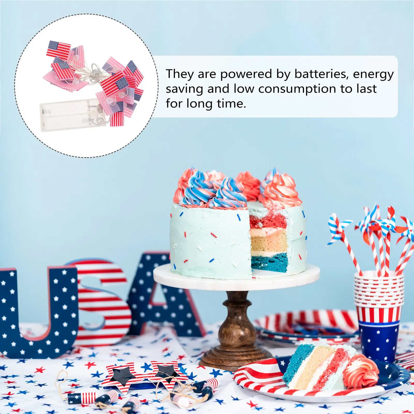 

1Set American Flag LED String Light Independence Day Copper Wire Powered Creative String Lamp for Home Party Garden Room