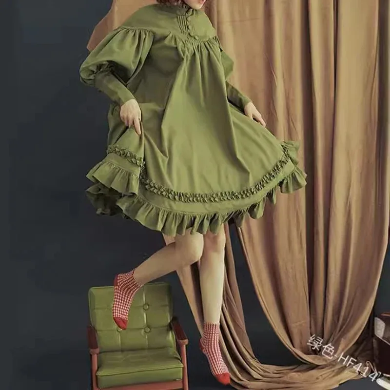 

Japanese Gothic Vintage Lolita Party Dress Women Black Cotton Long Sleeve Soft Elegant Evening Princess Dresses Sweet