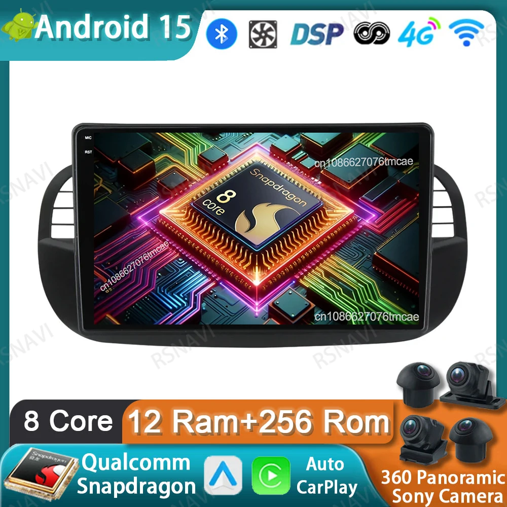 

Автомобильный радиоприемник Android 15 для FIAT 500 DSP DVD GPS Qualcomm навигация 5G WIFI головное устройство авторадио Viedo плеер 4G LTE BT QLED стерео