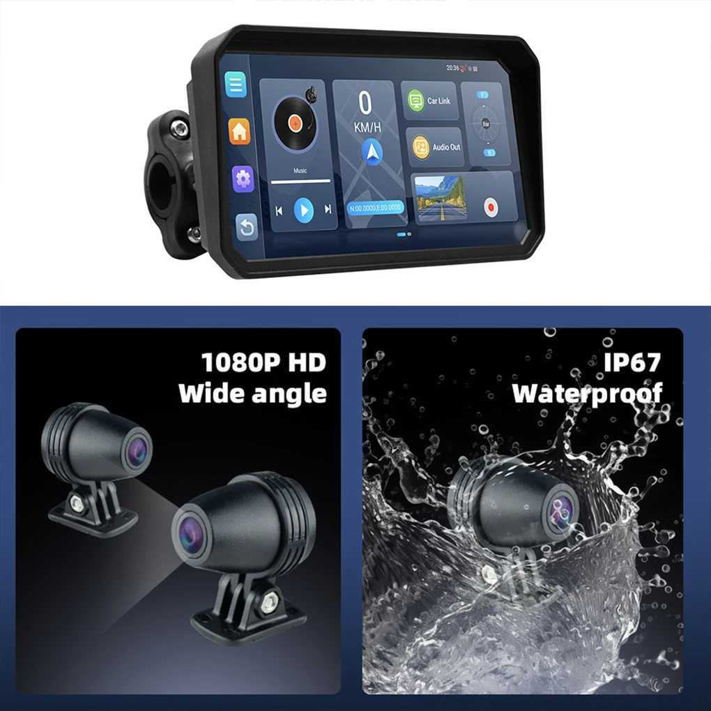 Portable 6 inch Motorcycle DVR GPS Navigation Wireless Carplay Android 12 Auto DVR Drive Recorder Moto Monitor