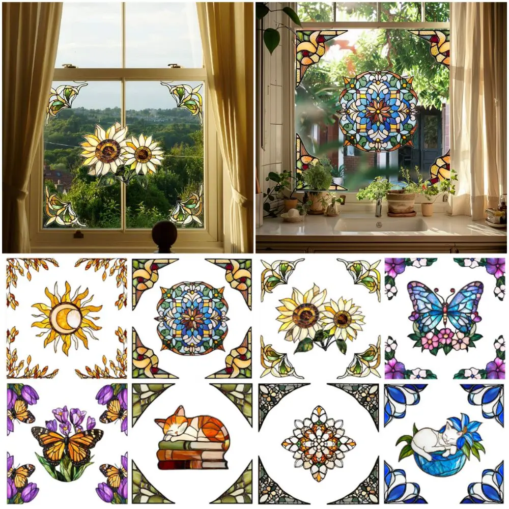 NEW Multicolor Window Sticker Double Sides Flower Butterfly Cat Bird Collision Prevention Sticker Static Stickers Gift