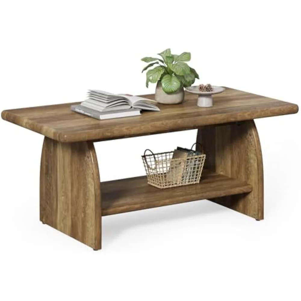

47.2" x 23.6" Coffee Table, 2-Tier Shelf, Smooth Edges, Thickened Tabletop, Farmhouse Style, Rectangle Center Living Room Table