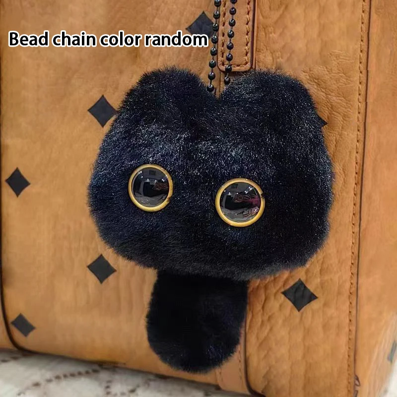 1Pc Briquettes Black Cat Plush Toy Cartoon Kitten Pendant Soft Stuffed Doll Keychain Car Key Ring Backpack Bag Decor