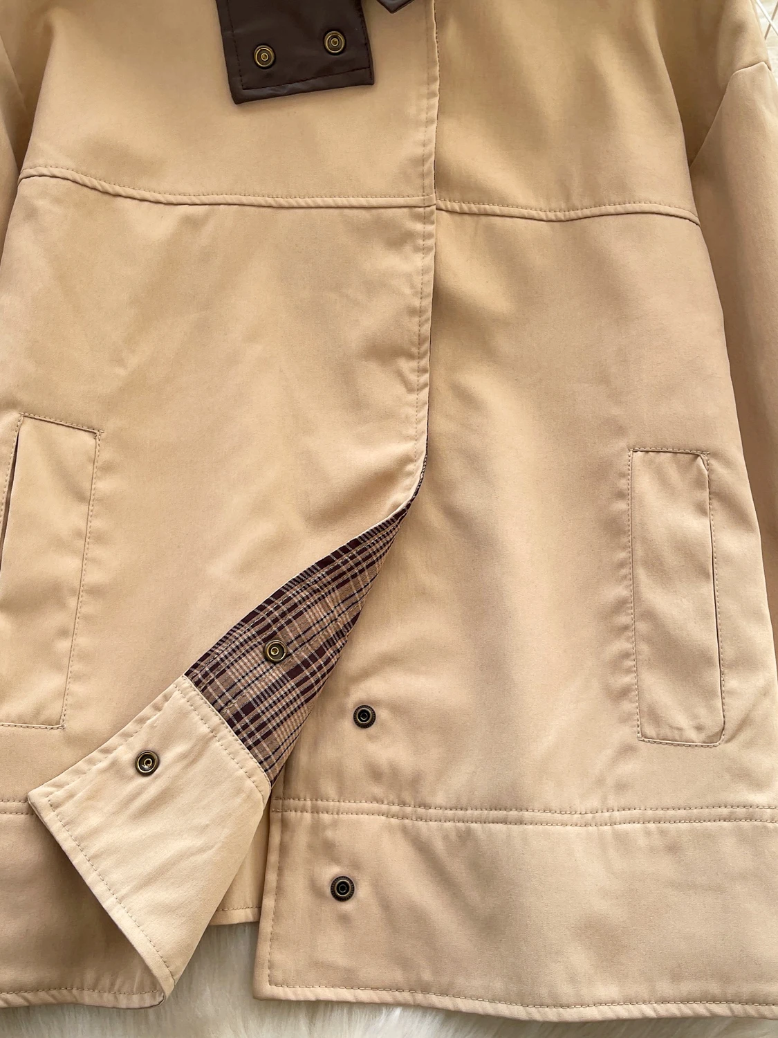 Retro Briti Sle Lungo Sve PU Pelle Splicing Cappotto da donna Casual Allentato Cachi Top Trendy Autunno Faion Capispalla